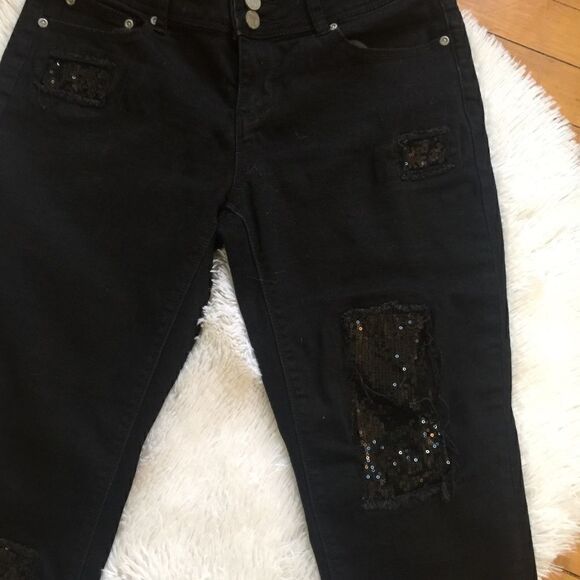 Soho Black Distressed Sequin patched jeans - Picture 2 of 4